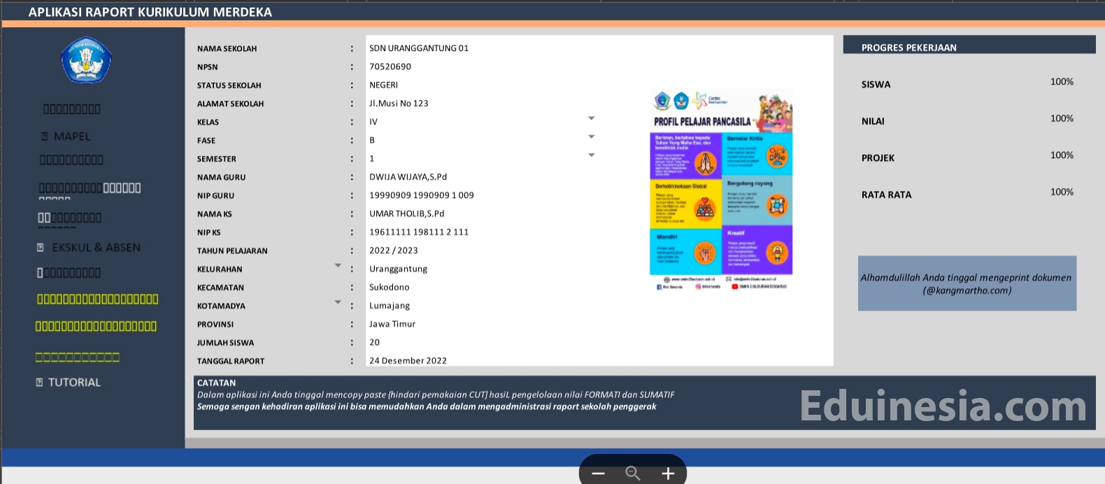 Aplikasi Raport Kurikulum Merdeka SD Semester 1 & 2 Untuk Semua Kelas