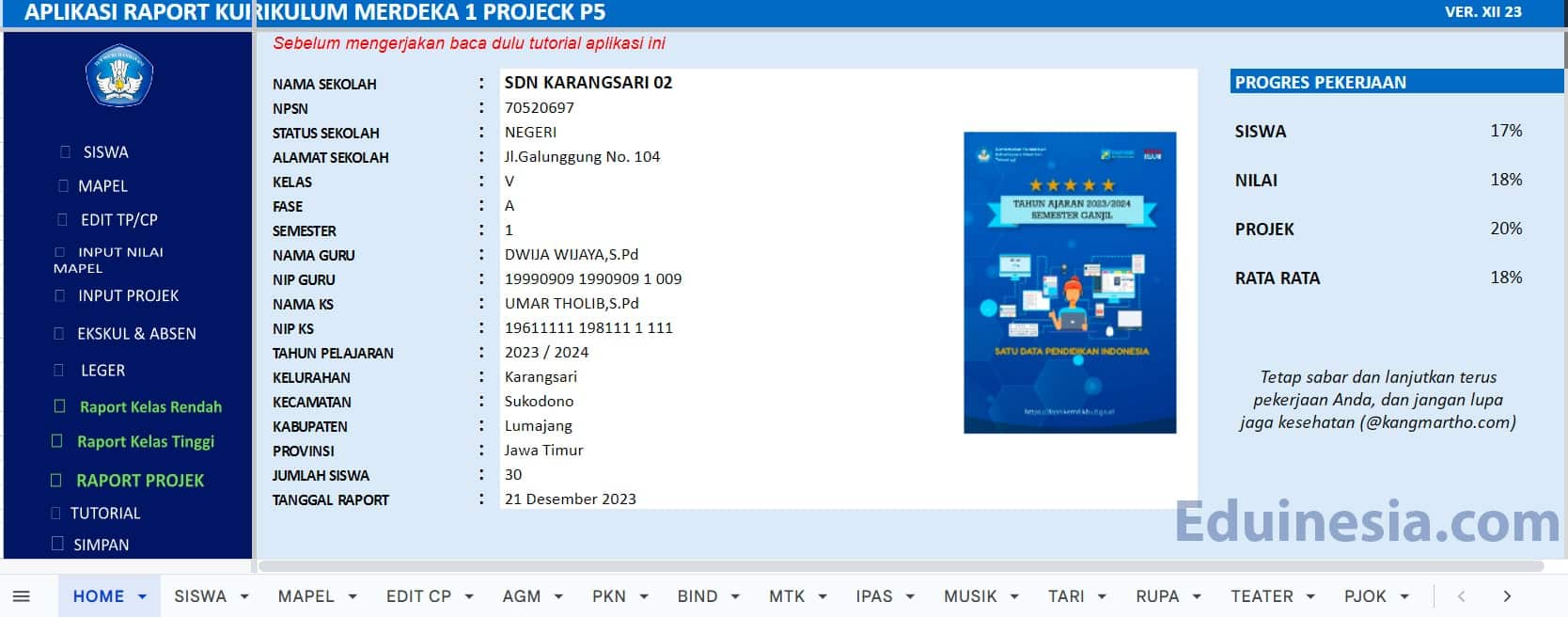 Aplikasi Raport Kurikulum Merdeka SD Semester 1 & 2 Untuk Semua Kelas