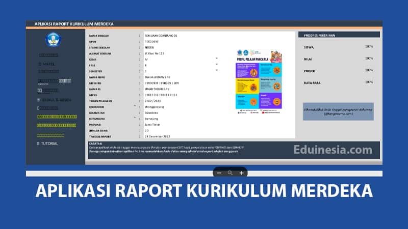 Aplikasi Raport Kurikulum Merdeka SD Semester 1 & 2 Untuk Semua Kelas